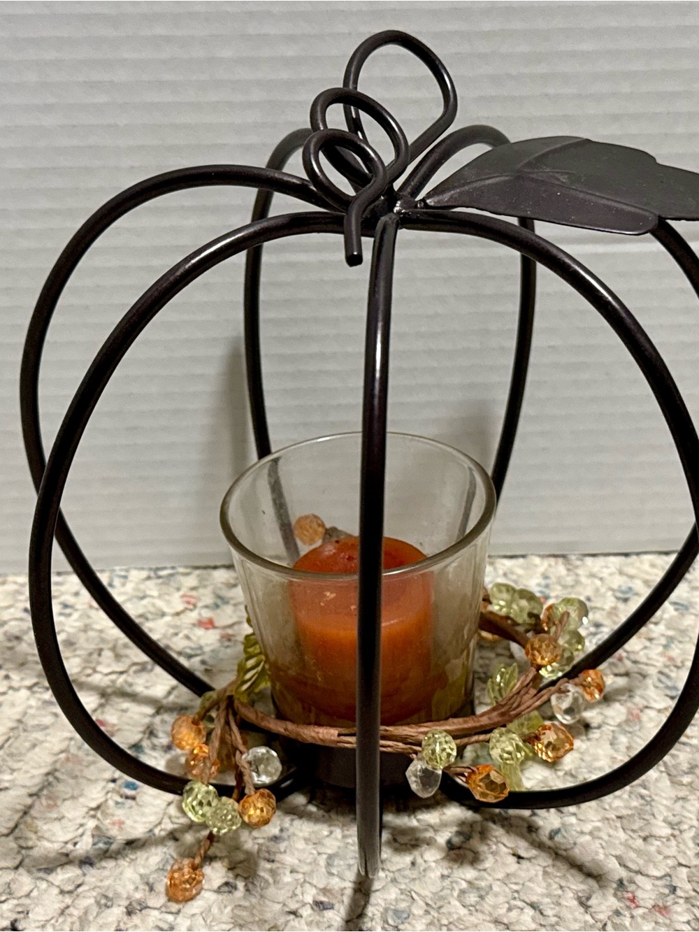 Rustic Brown Metal Pumpkin Votive Candle Holder Fall Autumn Harvest Thanksgiving
